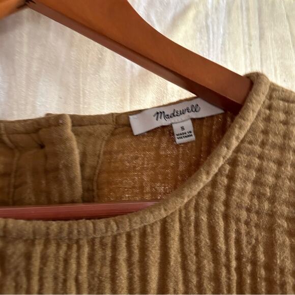 Madewell Lightspun Button-Back Peplum Top Compass Gold Gauze Blouse Cotton Sz S - Picture 5 of 7